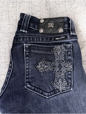 Miss Me Jeans size 29 Skinny Embellished Rhinestone Cross Black Embellished